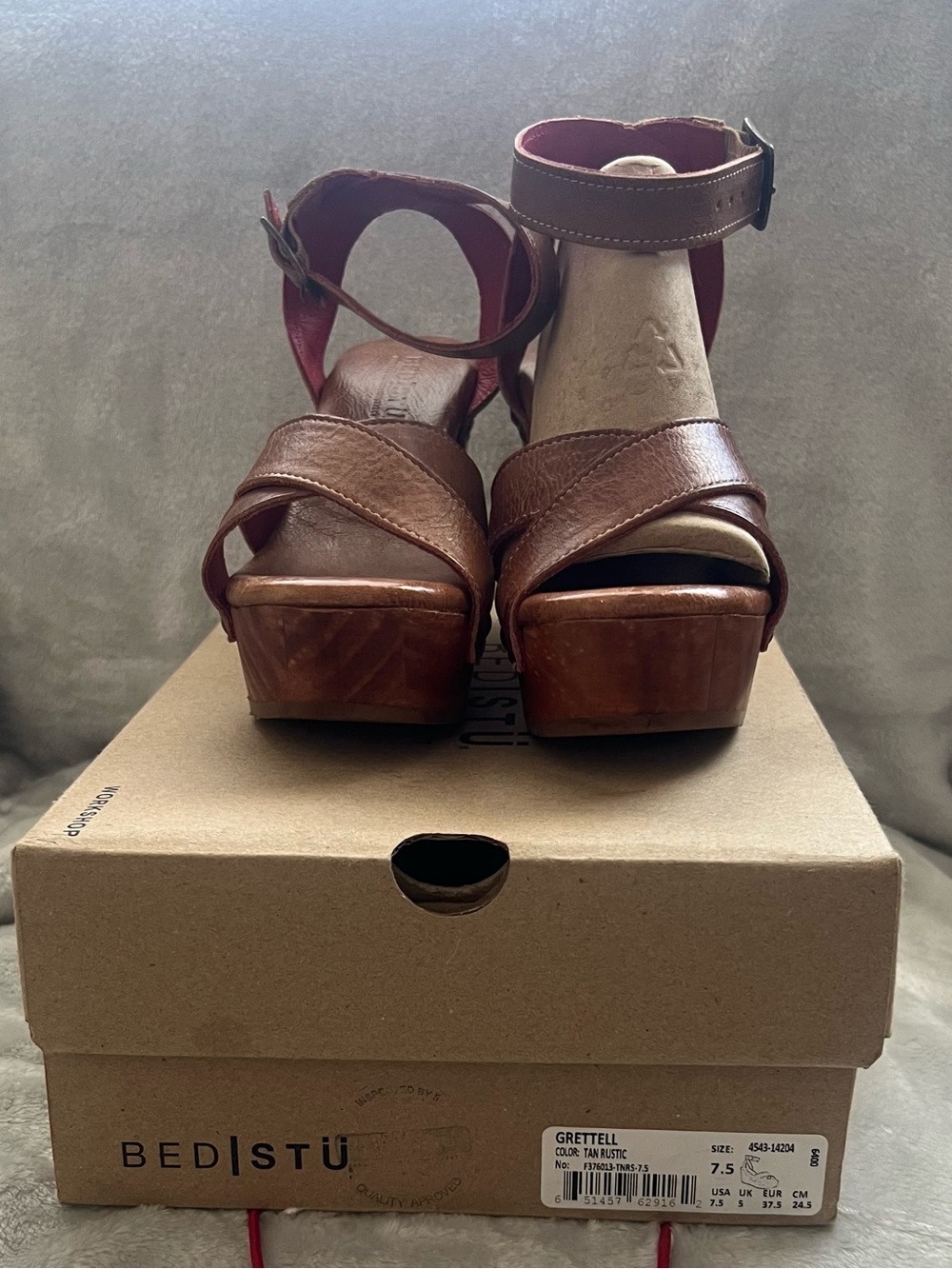 New w/ Box: Bed|Stu ✳️ Grettell Wedge Sandal in Tan Rustic Size: 7.5 M - Picture 12 of 16